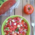 Salade van watermeloen, komkommer en tomaat