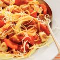 Spaghetti met kip en paprika