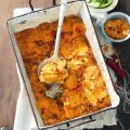 Romige gratin van zoete aardappel en pinda
