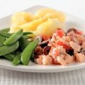 Sugar snaps met zalm-tomatensaus