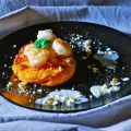 zoete aardappel pannenkoekjes met scampi's