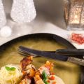 Scampi's in kruidenkaassausje en paprika,[...]