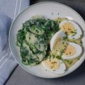 Kampersteur met spinaziestamppot (vegetarisch)