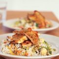 Rijstschotel met jus van rode pesto