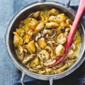 Snelle kipragout met room, champignons en dragon