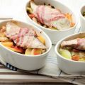 Ovenschotel met tilapiafilet in ontbijtspek