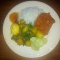 Curry van aardappelen en sperziebonen