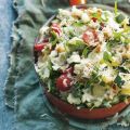 Rucola-basilicumstamppot met tomaten