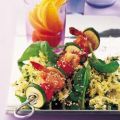 Salade met geglazuurde garnalen
