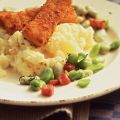 Tuinbonen met puree en vissticks
