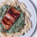 Pasta met honingzalm en Iglo spinazie met[...]