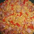 Lamsworstjes met zoete puntpaprika en linzen