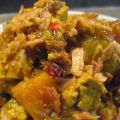 Curry met aardappels, pompoen, tofu en banaan