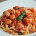 Spaghetti met pittige garnalen