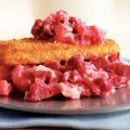 Bietenstamppot met visschnitzel