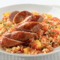 Braadworst met gekruide tomatenrijst