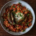 Shakshuka with Acini di Pepe and Merguez Sausage