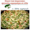 Risoni met doperwten, vegaspekjes en dille