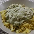 Tagliatelle met champignon-roomsaus en gamba's
