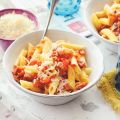 Pasta met tomaat en pancetta