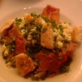 Pasta met kip en prosciutto.