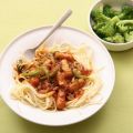 Spaghetti en pittige saus