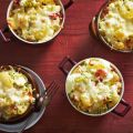 Macaronischoteltjes met kaas, ham en prei