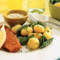 Visschnitzels met ravigotesaus en lentekrieltjes