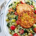 Couscous met groenteburger en spinazie